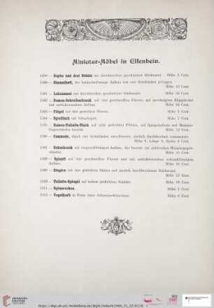 Miniatur-Möbel in Elfenbein (Nr. 1299-1312)