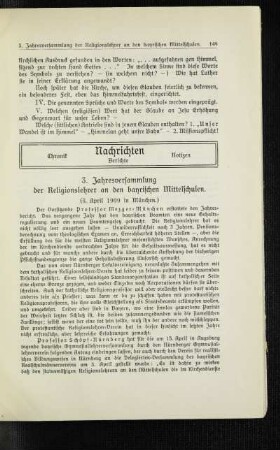 3. Jahresversammlung der Religionslehrer an den bayrischen Mittelschulen : (3. April 1909 in München)