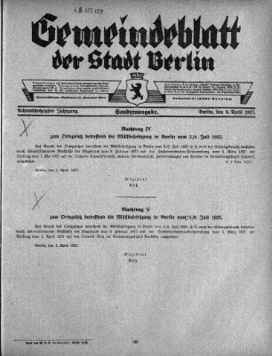 Sonderausgabe, 6. April 1927