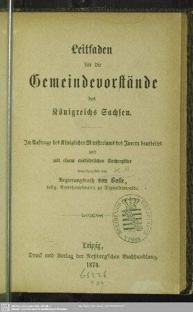 Leitfaden für die Gemeindevorstände des Königreichs Sachsen