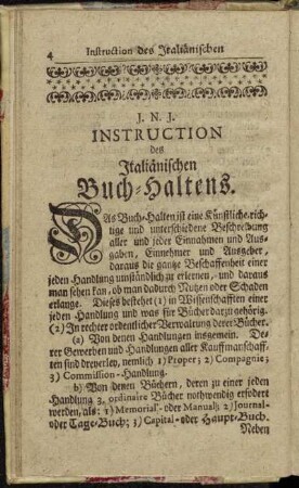 Instruction des Italiänischen Buch-Haltens.