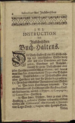 Instruction des Italiänischen Buch-Haltens.