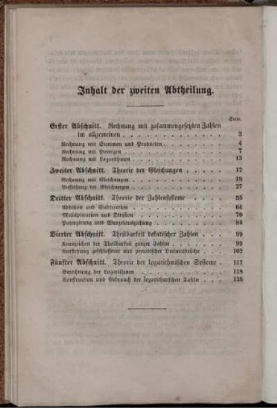 Inhalt der zweiten Abtheilung.