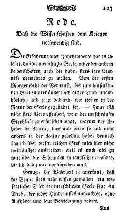 Rede. Daß die Wissenschaften dem Krieger nothwendig sind.