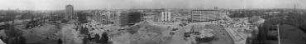 180° Panorama, Blick auf das Baugelände der Interbau 57 vom Wohnhaus Giraffe über Hansaplatz bis Richtung Siegessäule. Berlin-Hansaviertel, Händelallee