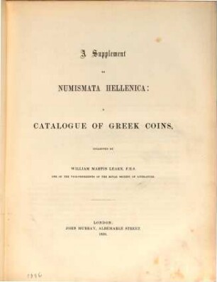 A supplement to numismata Hellenica : a catalogue of greek coins
