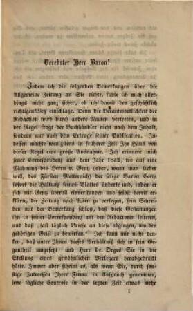 Die Fälschung der guten Sache durch die Augsburger Allgemeine Zeitung : Sendschreiben an Herrn Baron von Cotta