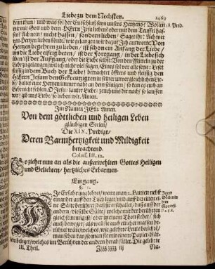 Die XIX. Predigt/ Deren Barmhertzigkeit und Mildigkeit betreffend.