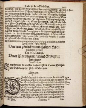 Die XIX. Predigt/ Deren Barmhertzigkeit und Mildigkeit betreffend.