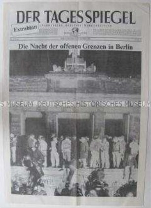 Extrablatt der West-Berliner Tageszeitung "Tagesspiegel" zur Öffnung der Berliner Mauer