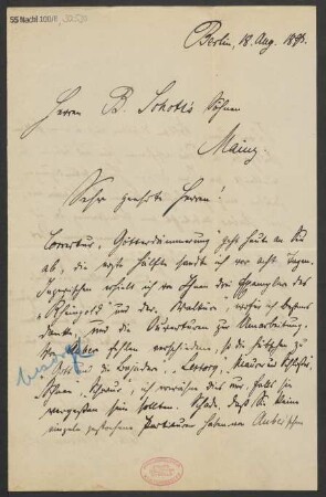 Brief an B. Schott's Söhne : 18.08.1893