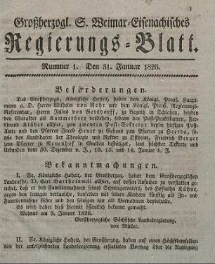 Nr. 1 : 31. Januar 1826