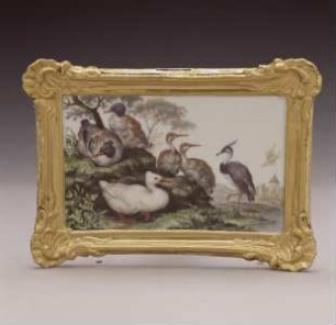 Porzellanbild mit Enten und Reiher