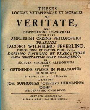 Theses logicae, metaphysicae et morales de veritate
