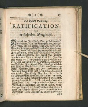 Der Stadt Hamburg Ratification des vorstehenden Vergleichs.