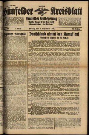 Erste Ausgabe vom Montag, den 04. September 1939.