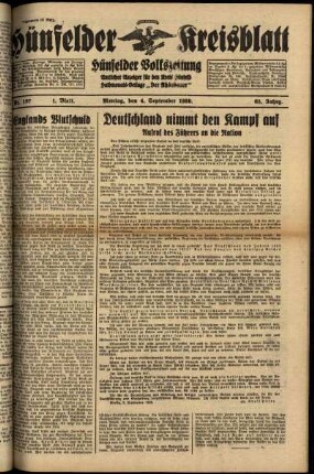 Erste Ausgabe vom Montag, den 04. September 1939.