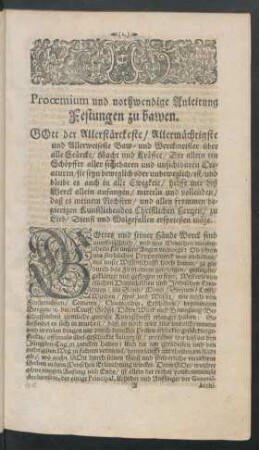 Proemium und nothwendige Anleitung Festungen zu bawen.