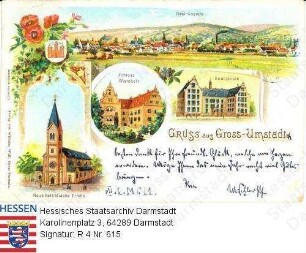 Groß-Umstadt, Panorama und Einzelansichten / Neue katholische Kirche, Schloss Wamboldt, Realschule