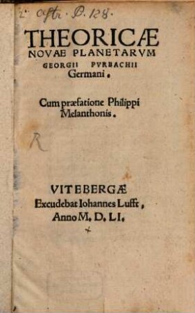 Theoricae Novae Planetarvm Georgii Pvrbachii Germani