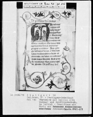 Gebetbuch des Konrad Peutinger — Initiale A (ve vulnus), darin Kreuzigung, Folio 145recto