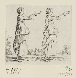Bäuerin mit ausgestrecktem Arm nach rechts, Blatt 8 der Folge "Varie Figure"