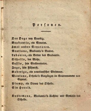 Shakespear's dramatische Werke. 19. Othello, der Mohr von Venedig. Über Shakespear. - 1826. - 308 S.