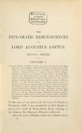 The diplomatic reminiscences of Lord Augustus Loftus, P.C., G.C.B. : 1837 - 1862 ; in two volumes, 2. 1862 - 1879 ; 1