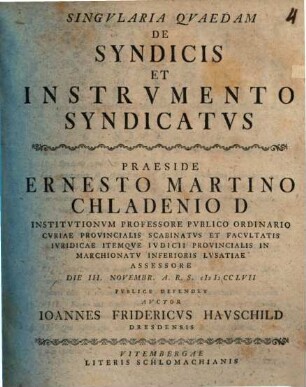 Singularia quaedam de syndicis et instrumento syndicatus