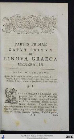 Partis Primae Caput Primum De Lingua Graeca Generatim.