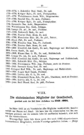 VIII. Die einheimischen Mitglieder der Gesellschaft