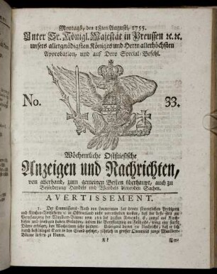 No. 33. Montags, den 18ten Augusti, 1755.