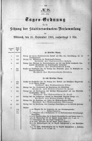 Tages-Ordnung, 16. September 1903