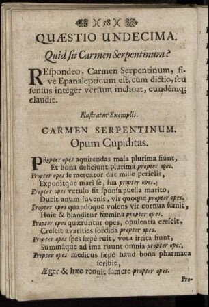 Quæstio Undecima. Quid sit Carmen Serpentinum?