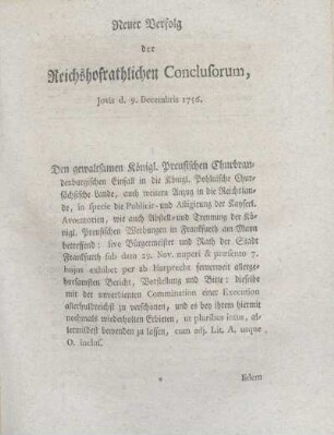 Neuer Verfolg der Reichshofrathlichen Conclusorum, Jovis d. 9. Decembris 1756