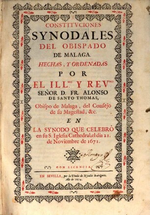 Constituciones Synodales del Obispado de Malaga