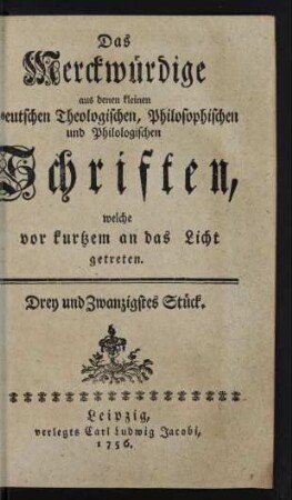 Drey und Zwanzigstes Stück