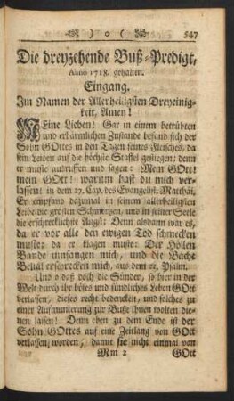 Die dreyzehende Buß-Predigt, Anno 1718. gehalten.