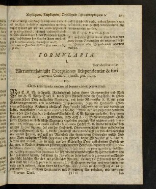 817-825, I. Allerunterthänigste Exceptiones litispendentiae & fori [...] - V. Unterthänigste Exceptio fori declinatoria ob praeventam [...]