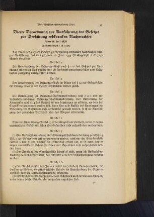 Vierte Verordnung zur Ausführung des Gesetzes zur Verhütung erbkranken Nachwuchses Vom 18. Juli 1935 (Reichsgesetzblatt I S. 1035)