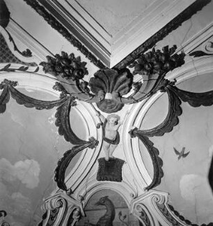 Kaisheim. Ehemaliges Zisterzienserkloster. Kaisersaal (Innendekoration 1718/1725; G. Stukkateur). Detail der Stuckdecke