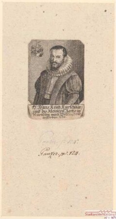 Hans Kentz, Kürschner und des Kleinern Rats in Nürnberg; geb. 1574; gest. 1634