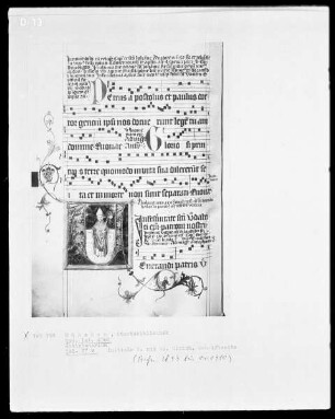 Antiphonale — Initiale V (enerandi), darin der heilige Ulrich, Folio 77verso