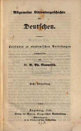 Allgemeine Literaturgeschichte der Deutschen : Leitfaden zu akademischen Vorlesungen, 1