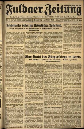 Erste Ausgabe vom Donnerstag, den 08. Februar 1934.
