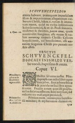 Fructus Schwenckfeldio Calvinismi, De Verbo vocali, baptismo & coena. Caput VI.