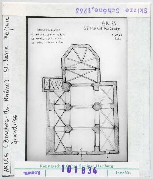 Arles: Saint-Marie-Majeure, Grundriss. Skizze Wolfgang Schöne 1963