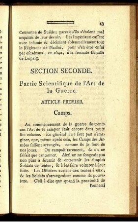 Section Seconde. Partie Scientifique de l'Art de la Guerre.