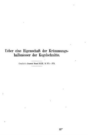 Ueber eine Eigenschaft der Krümmungshalbmesser der Kegelschnitte.