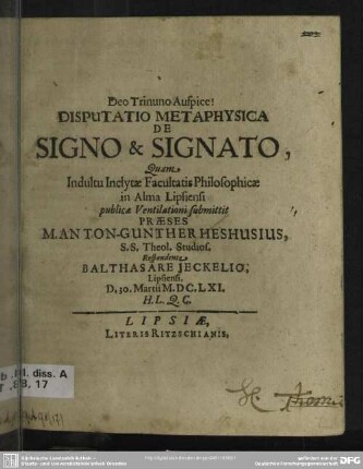 Disputatio metaphysica de signo et signato
